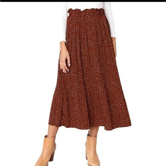 NWOT EXLURA High Waist Polka Dot Pleated Midi Swing Skirt size small - Picture 1 of 3